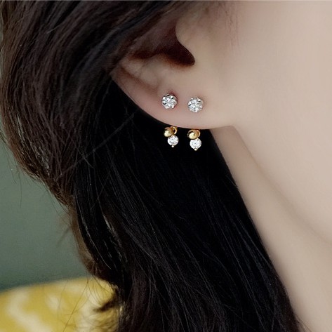 Khuyên tại bạc S925 - Mẫu nụ tròn gắn đá chốt thả hình giọt nước