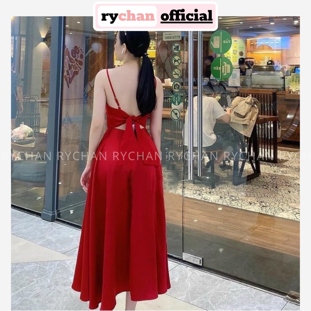 Đầm Maxi Đi Chơi 2 Dây Đỏ Thắt Nơ Lưng Quyến Rũ, Đầm Maxi Hở Lưng Đi Biển [Ảnh Thật Cuối] - DX0014