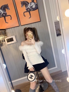 🌸🌸🌸Áo tay dài xẻ tà cổ lông 🌸🌸🌸
