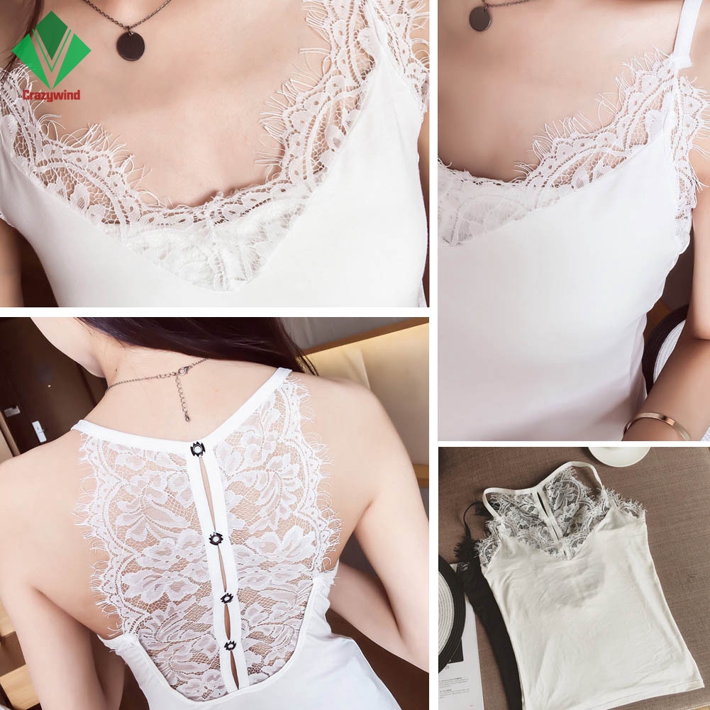 Áo Tank Top Sát Nách Cổ Chữ V Khoét Lưng Phối Ren Hoa Thiết Kế Quyến Rũ