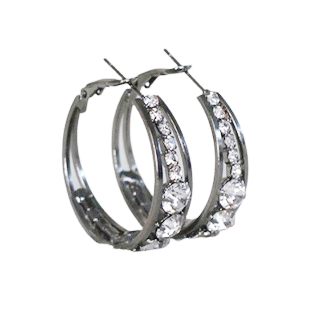 Khuyên tai hình tròn đính đá thiết kế sang trọng thời trang cho nữ