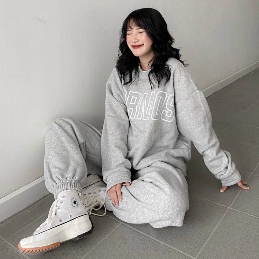 Set Nỉ Bông Form Rộng Tay Bồng Unisex Nam Nữ, Bộ Nỉ Áo Sweater Kèm Quần Đủ Màu In Chữ COSMOS Siêu Bassic RÔ STORE S10