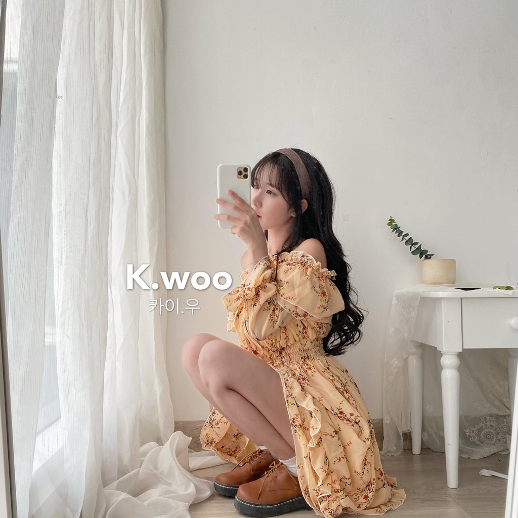 đầm hoa tay dài korea