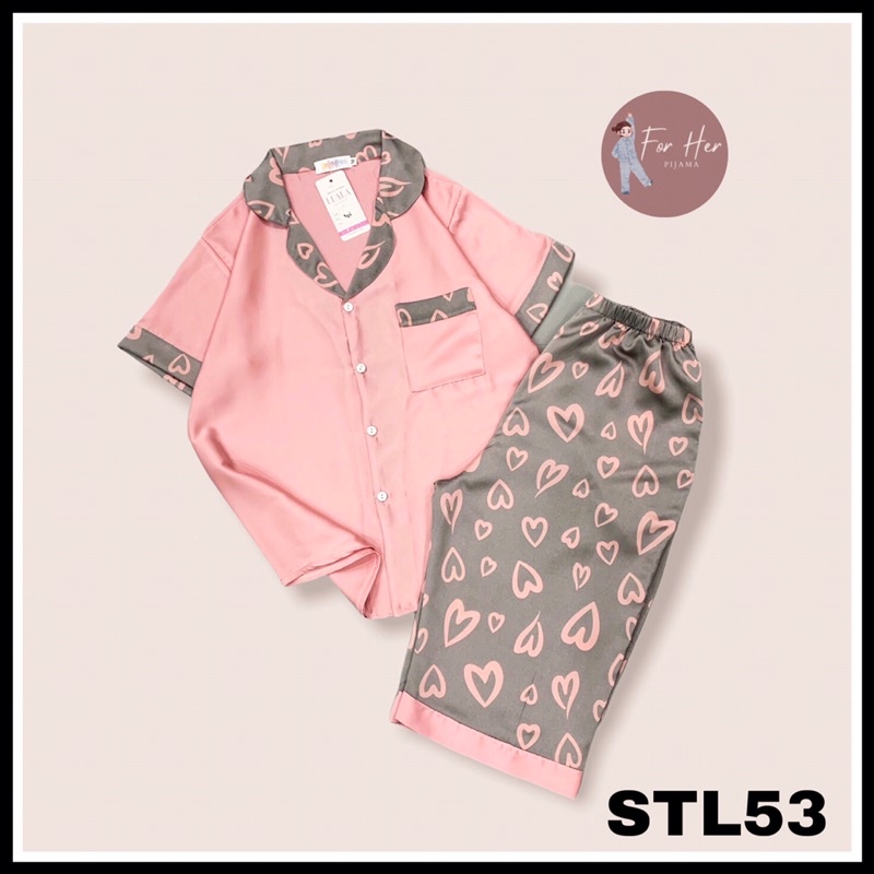 Bộ Pijama ngố Pizama quần lửng hoạ tiết hình tim cực xinh | BigBuy360 - bigbuy360.vn