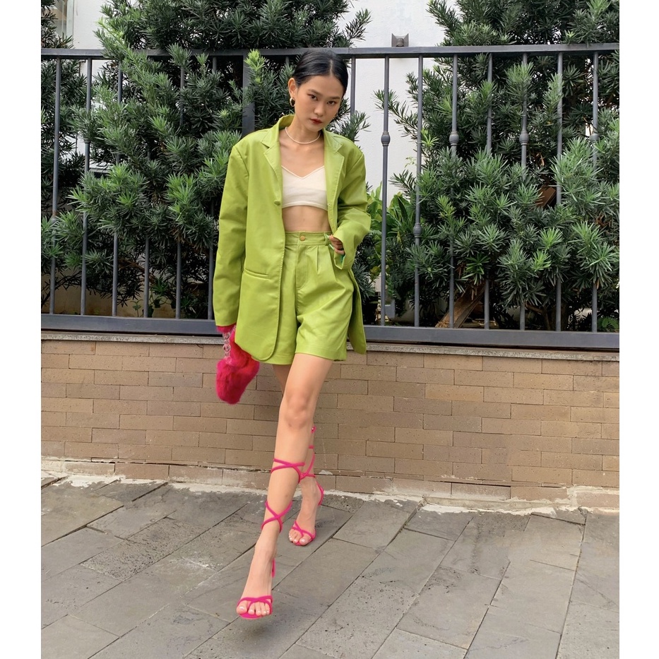 Set áo blazer da và quần shorts da màu xanh Tartan-HOLLIS BLAZER /HOLLIS PANTS