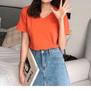 Áo phông trơn cổ tim nhiều màu freesize