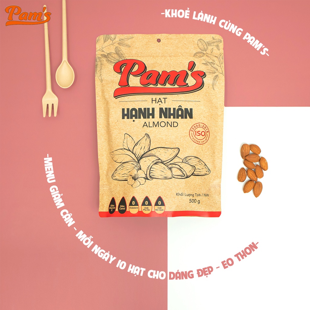 Hạnh Nhân Mỹ Tách Vỏ Pams(250g/túi) Hạt Nhập Khẩu Mỹ, Rang Chín Giòn, Dùng Ăn Kiêng