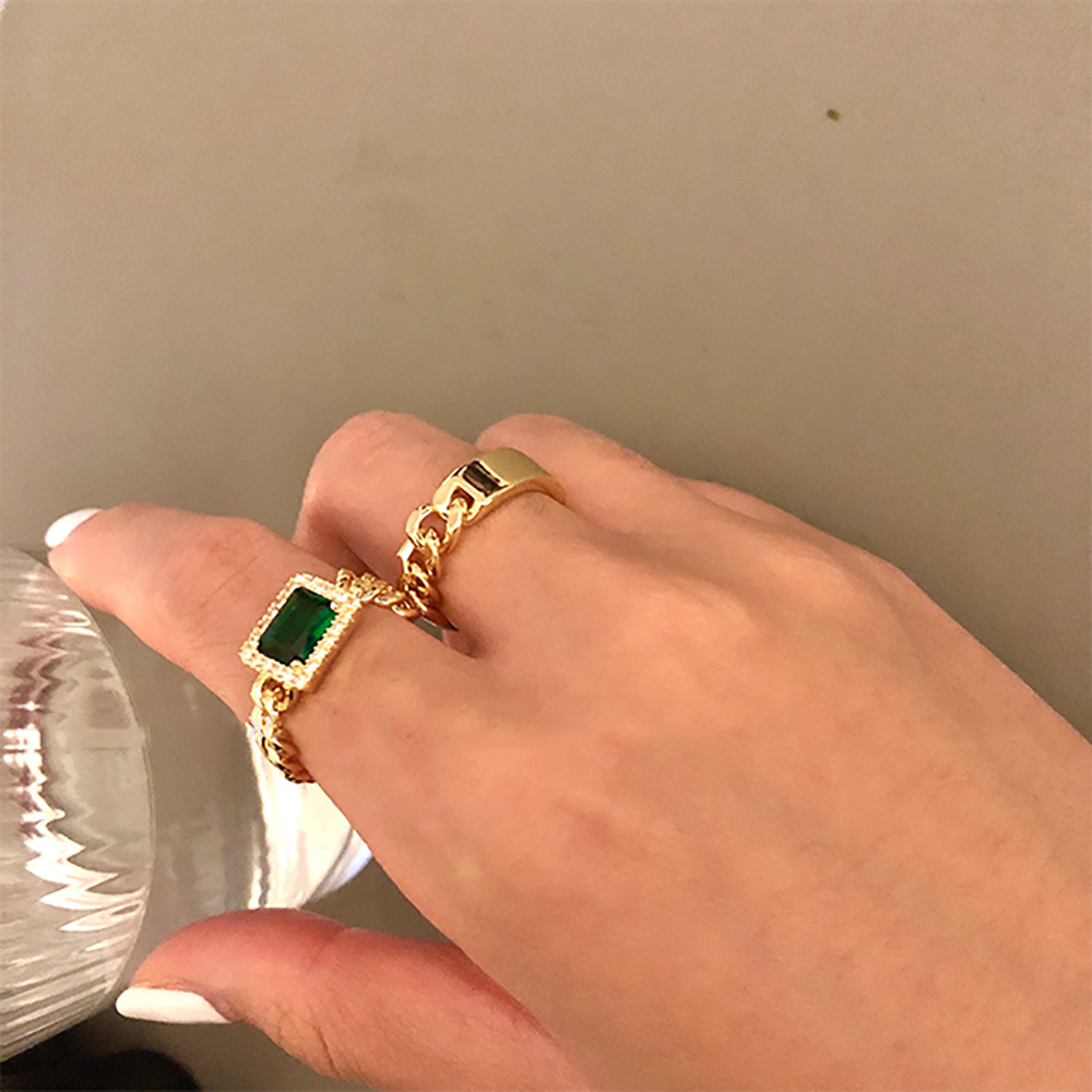 Nhẫn Mạ Bạc Đính Đá Lục Bảo Giả Thời Trang Cho Nữ