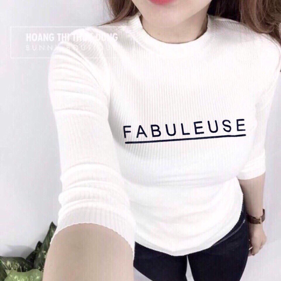 Áo thun gân tay dài form body in chữ FABULEUSE cực xinh TTSL0023
