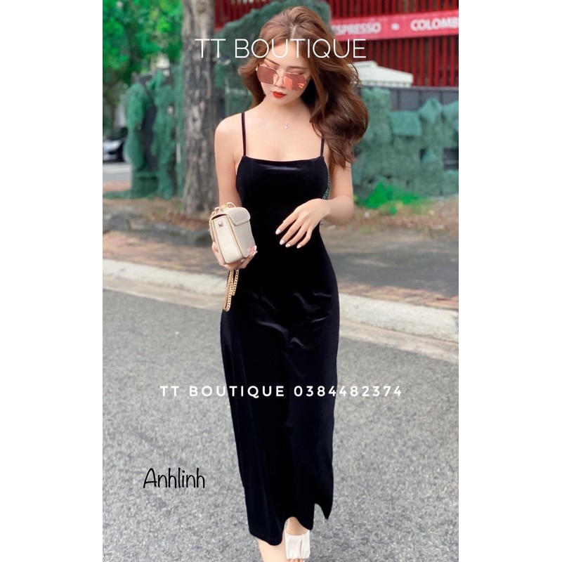 Đầm maxi 2 dây nhung suông