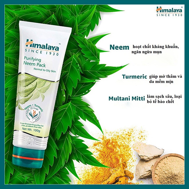 Mặt Nạ Neem Làm Sạch Sâu Loại Bỏ Mụn, Bã Nhờn| Himalaya Purifying Neem Face Pack 100ml - Tặng Cọ Quét