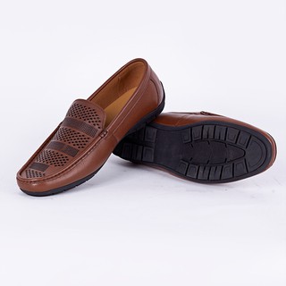 Giày Lười Lỗ Thoáng Da Bò Thật G191 màu Nâu và Đen