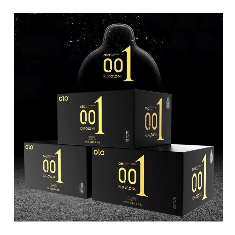 Bao cao su OLO đen chính hãng, siêu mỏng 0.01mm, hương vani với  benzocain 5% kéo dài thời gian hộp 10 chiếc