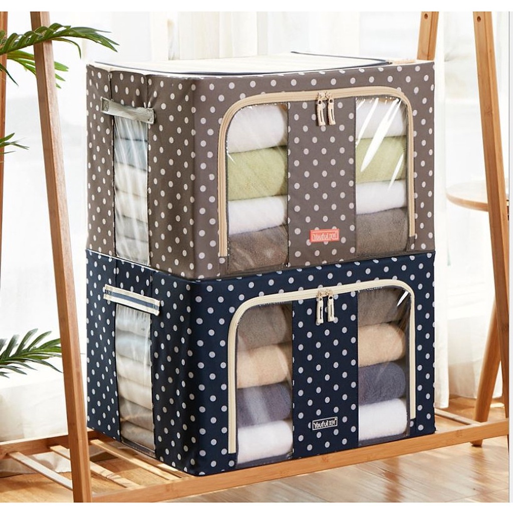 Hộp Đựng Quần Áo Chăn Màn Khung Thép Cao Cấp Loại To Tiện Lợi 66 Lit, tủ vải - chính hãng miDoctor
