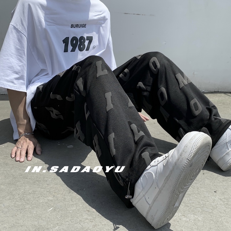 Quần Dài Dây Rút In Họa Tiết Toàn Diện Phong Cách Hip Hop Hàn Quốc