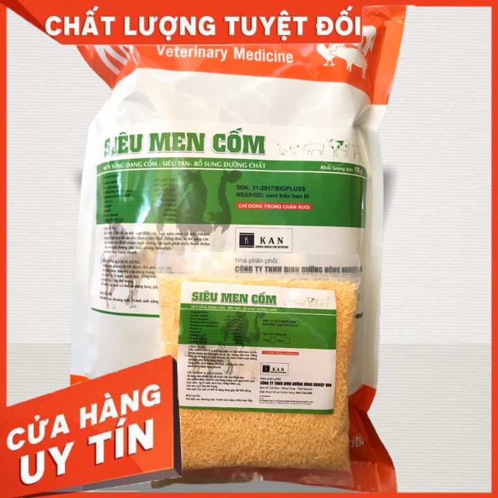 Siêu men cốm chịu kháng sinh cho gia súc gia cầm; men tiêu hóa cho ngan, gà vịt, lơn, chó, mèo gói 1kg