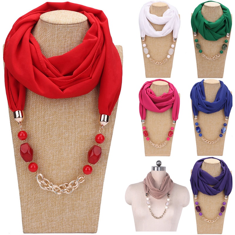 Khăn Choàng Cổ Chiffon Phối Mặt Vòng cổ Kiểu Cổ Điển Cho Nữ