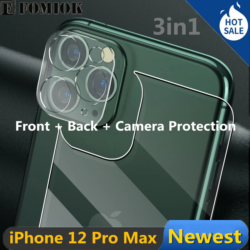 Ốp Điện Thoại Kính Cường Lực 3 Trong 1 Trước + Sau Bảo Vệ Ống Kính Máy Ảnh Cho iPhone 13 12 11 Pro Max 12 Mini 11 12 XS Max XR X