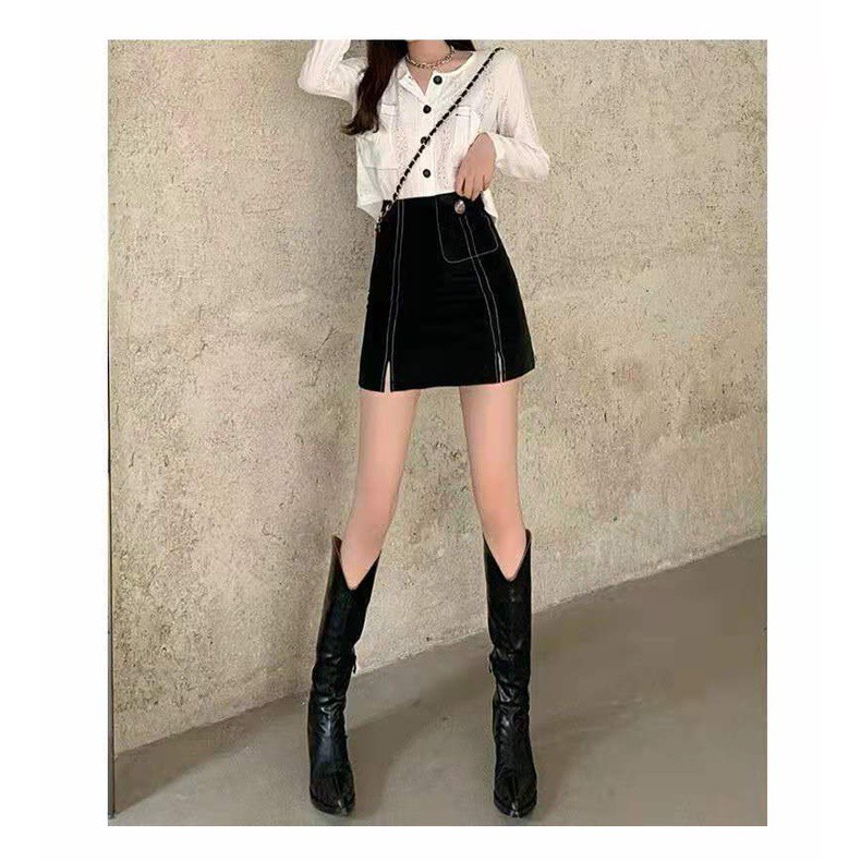 Chân váy ngắn chữ A chỉ nổi đơn giản đẹp sang trọng vô cùng tôn dáng Mely's Fashion CV09