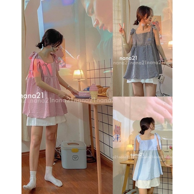 Set áo 2 dây kẻ + quần short