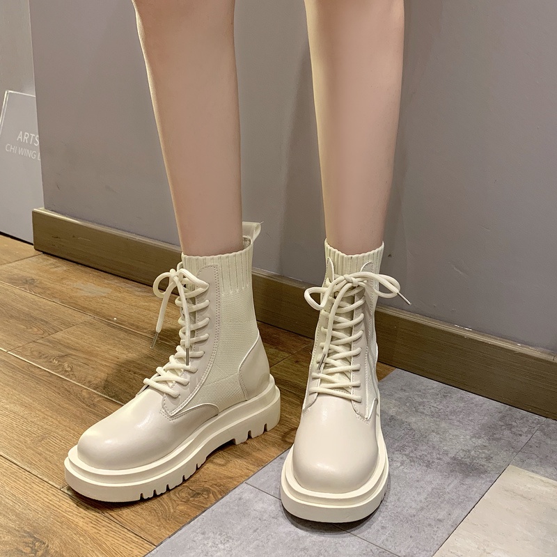 Giày BOOT Ulzzang Martin Nữ Phong Cách Anh giày Cao Cổ Dây Buộc Ảnh Thật Ở Cuối