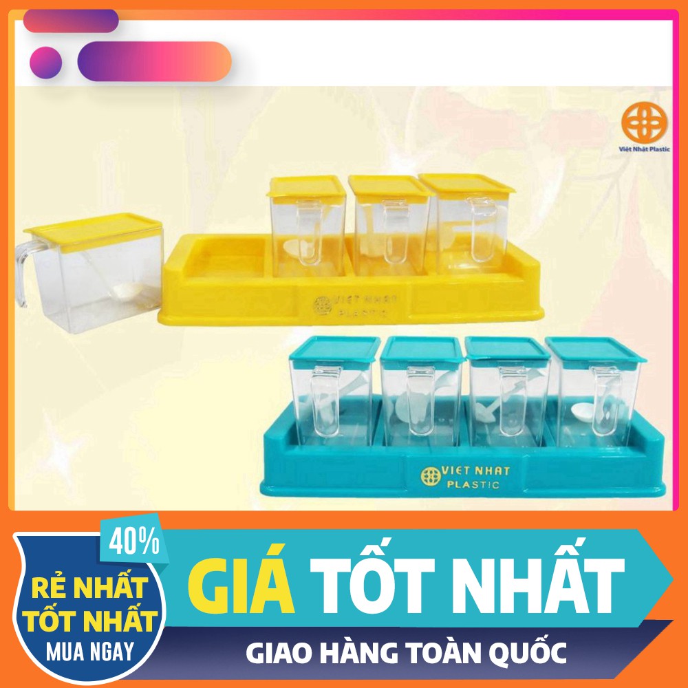 ⚡️FREESHIP⚡️BỘ 4 HỘP ĐỰNG GIA VỊ VIỆT NHẬT- Khay Để Gia Vị Có Nắp đậy và thìa.