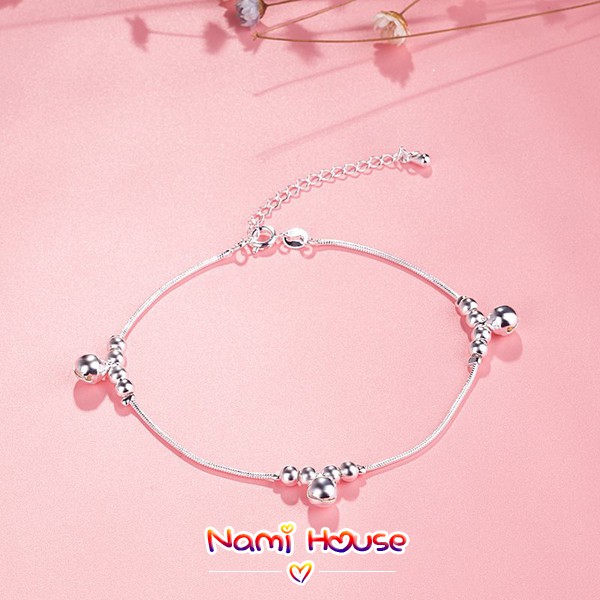 Lắc chân nữ chuông lục lạc dây đơn xi bạc trằng sáng style hàn quốc - namimi