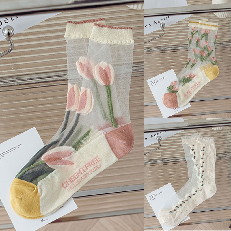 Xixi Vớ Lưới Xuyên Thấu Siêu Mỏng Họa Tiết Hoa Tulip Thời Trang Mùa Hè Cho Nữ