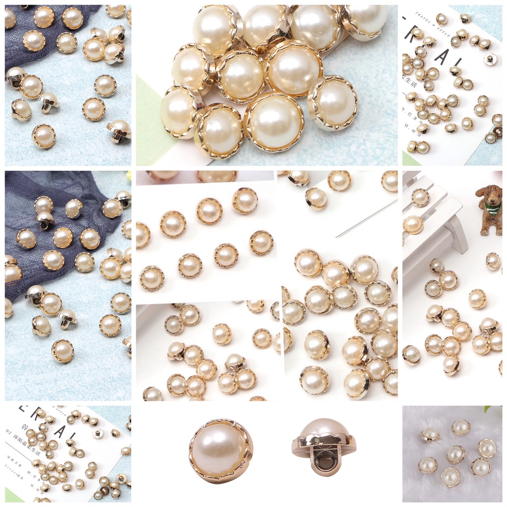 5 Nút cúc khuy áo ngọc trai nhân tạo tròn nhỏ 1cm sơ mi, cardigan len, váy quần mũ túi khâu vá