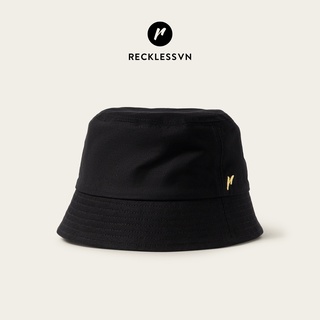 Nón Tai Bèo Thời Trang Màu Đen Trơn Reckless Bucket Hat Vải Kaki Cotton