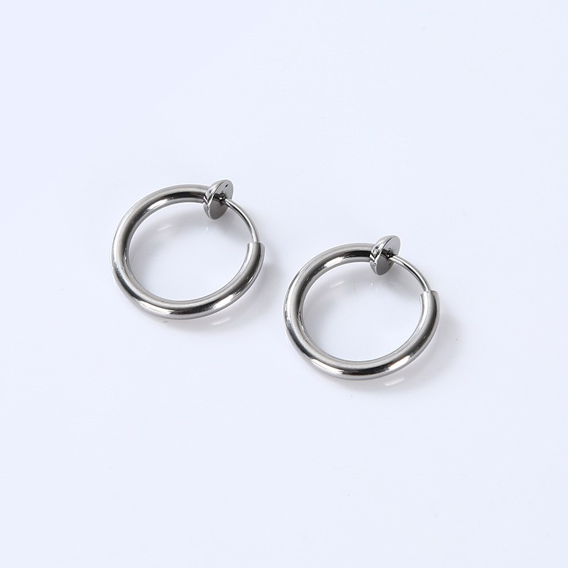 Khuyên tai nam tròn dạng kẹp KC Asta Accessories màu bạc đen đẹp - HT KC (1 chiếc)