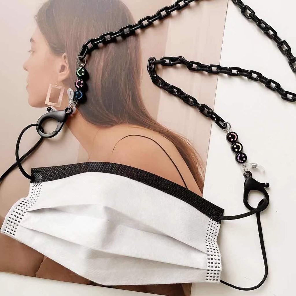 Đen Dây Đeo Mặt Nạ Bằng Nhựa Acrylic Hình Mặt Cười