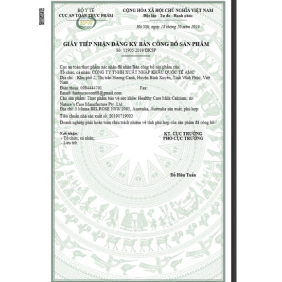 Canxi sữa, Milk Calcium Healthy Care 60 viên Úc