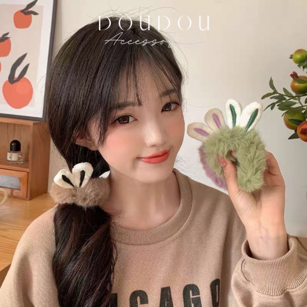 Phụ kiện tóc Doudou Dây cột tóc lông thỏ Cột tóc nữ mềm mịn họa tiết tai thỏ xinh phong cách Hàn Quốc thời trang FQ015