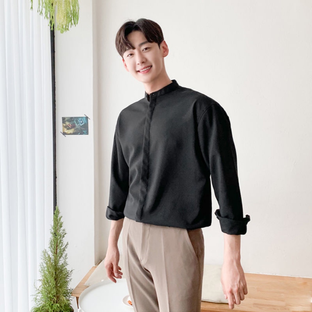 Áo sơ mi nam CỔ TÀU UNISEX dài tay cao cấp : Chất liệu lụa mềm mịn, không nhăn, thoáng mát, thấm hút mồ hôi