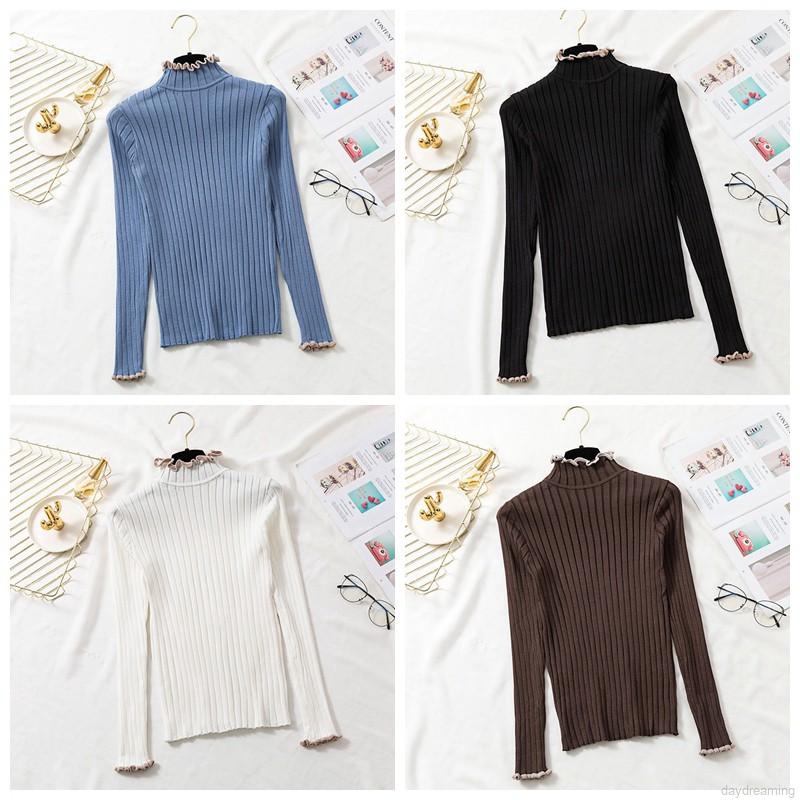 Áo len thời trang dáng ôm cổ lọ tay dài màu trơn cho phái nữ | BigBuy360 - bigbuy360.vn