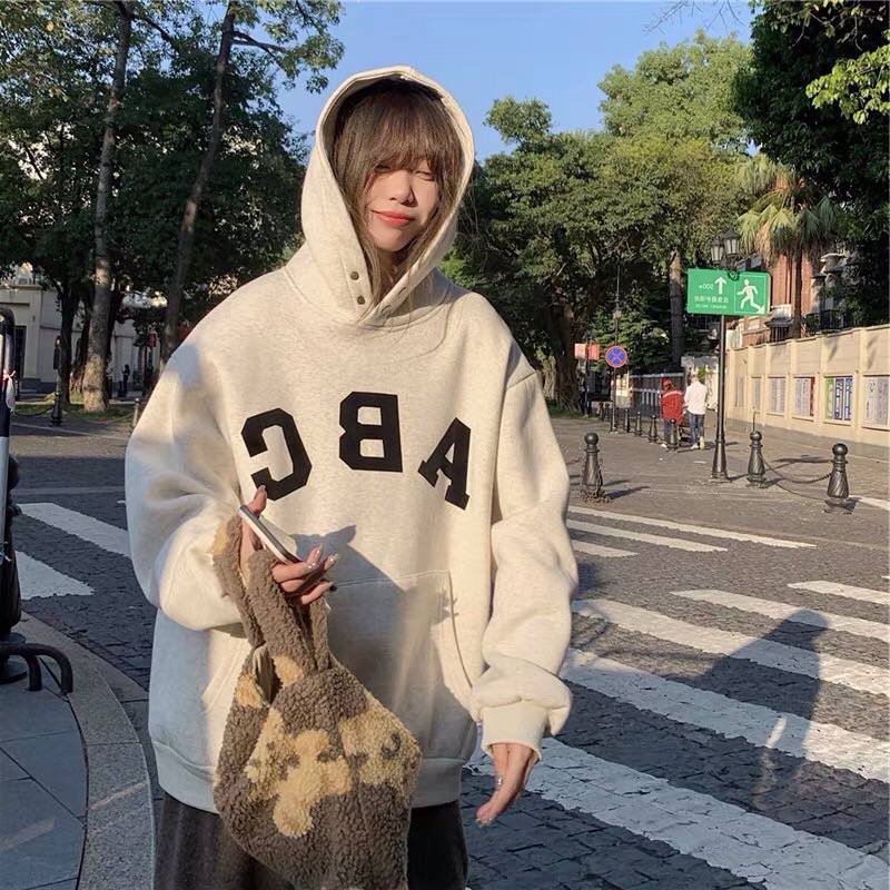 Áo nỉ hoodie ABC nam nữ unisex  Sweater nỉ bông form rộng ulzzang tay phồng phong cách Hàn Quốc Freeship  Sale