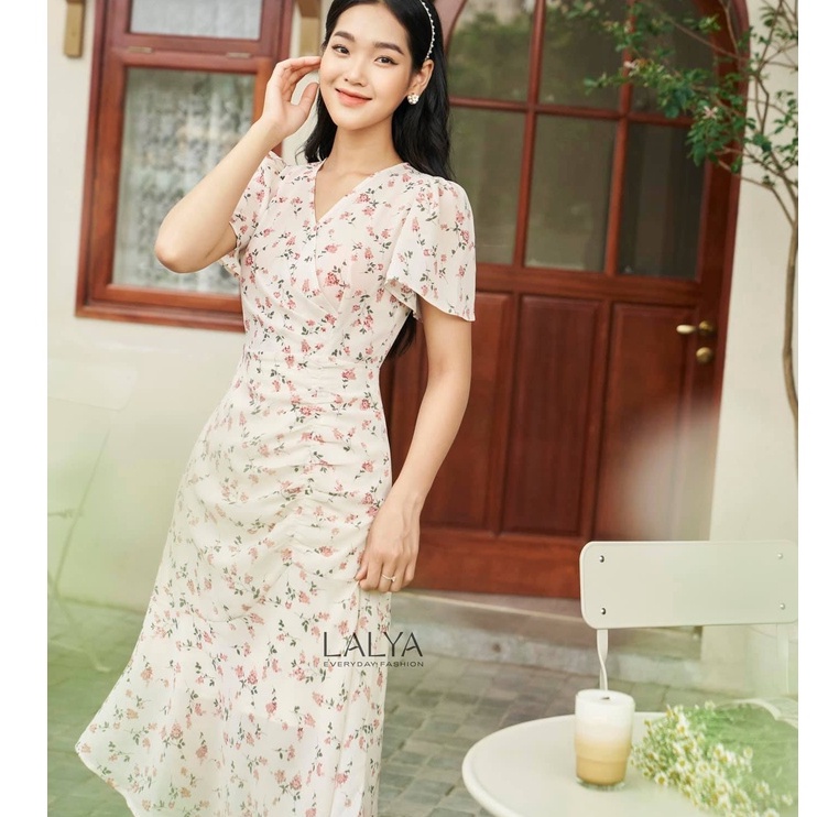 Đầm Lalya New Tag voan lụa tay xòe nhún eo sexy size M form siêu đẹp đầm Lép