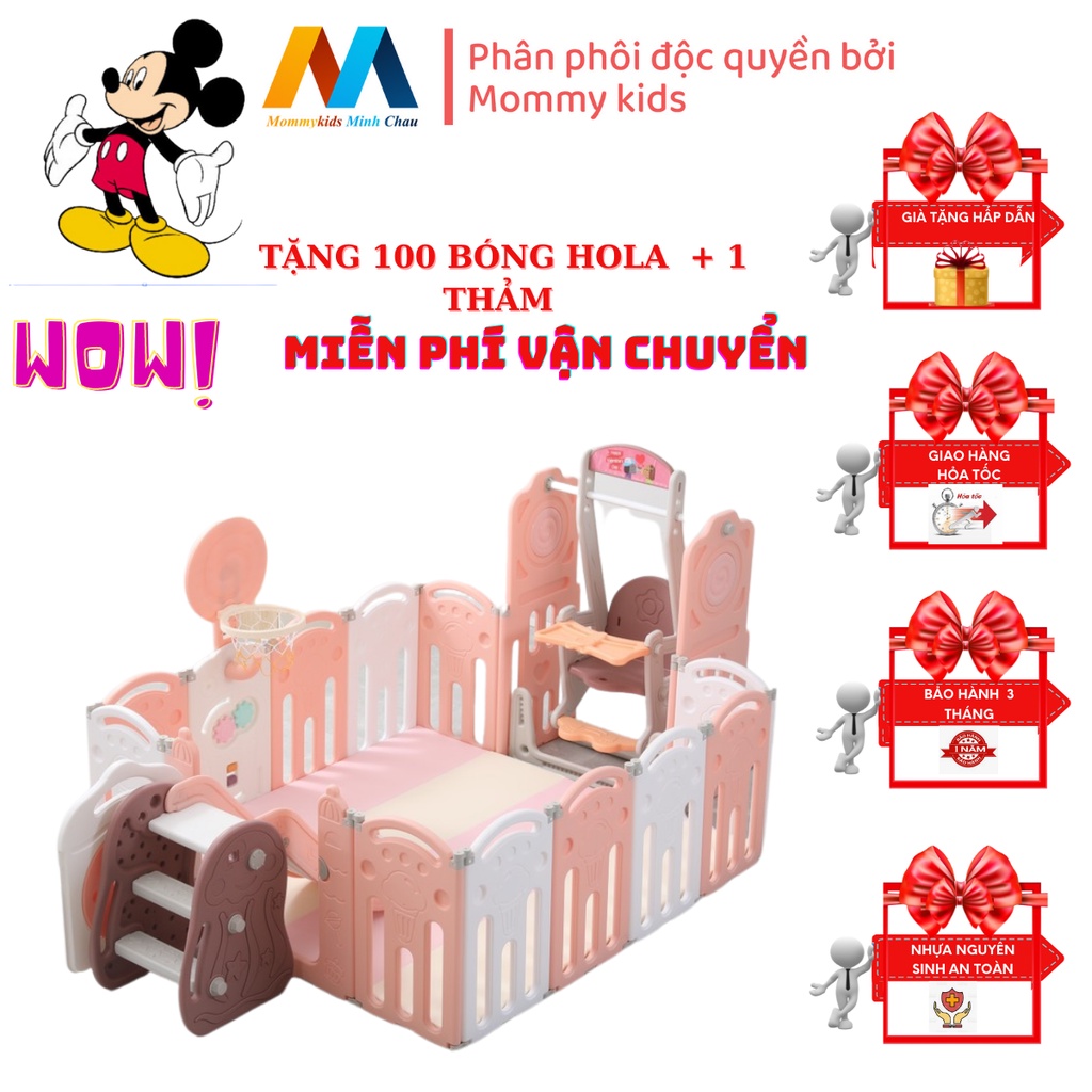 (100% FREEESHIlP) combo quây cũi MOMMYKID MINH CHÂU cầu trượt xích đu bóng rổ TẶNG THẢM 100 bónG, COMBO BÓNG RỔ