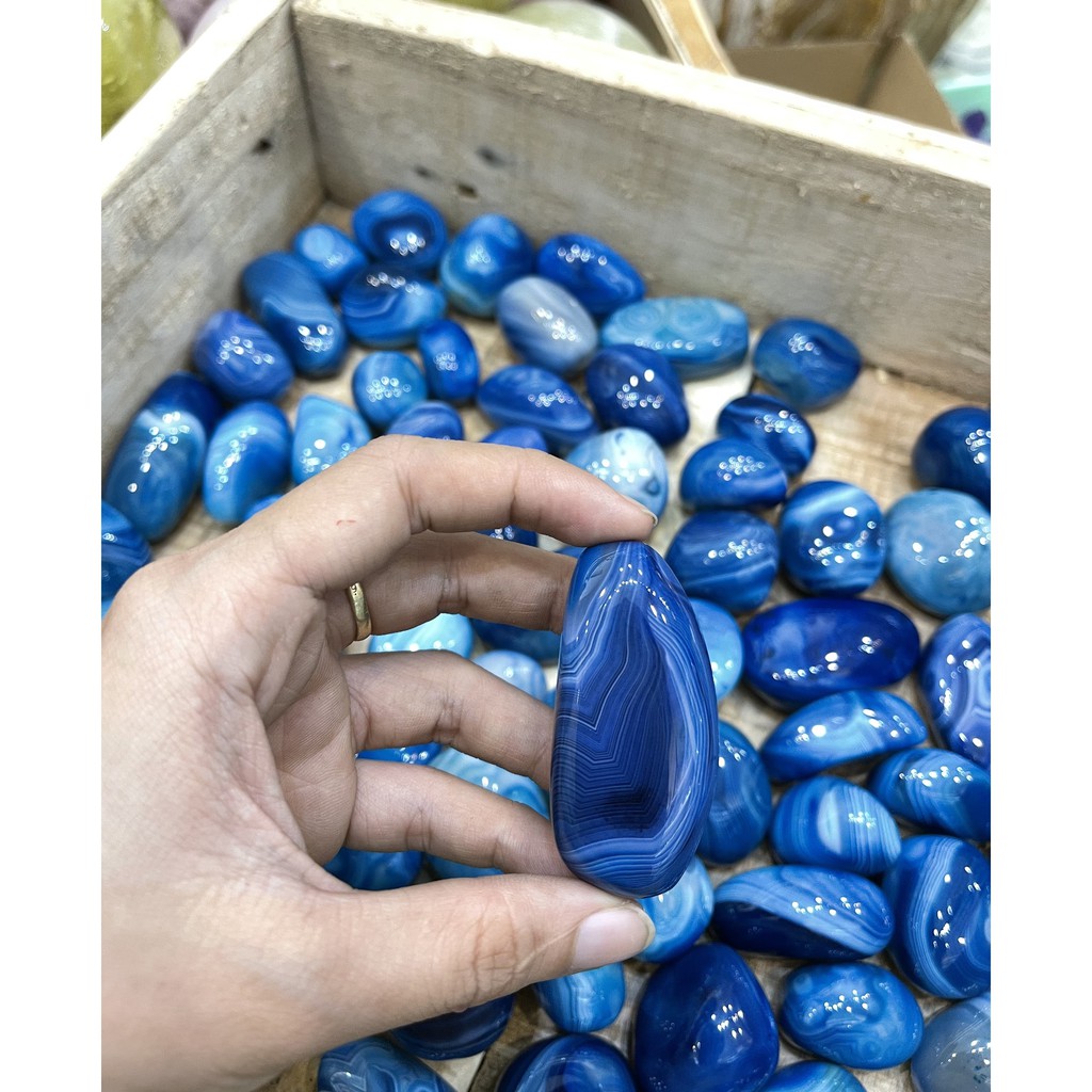 Blue Agate Palm  - Ma nao xanh dương - Đá thanh tẩy - Sưu tầm