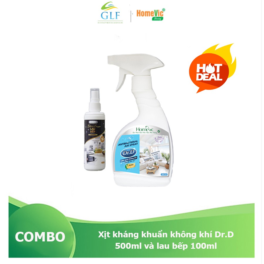 Combo Xịt kháng khuẩn không khí Dr.D 500ml và Lau bếp Botanic enzyme 100ml