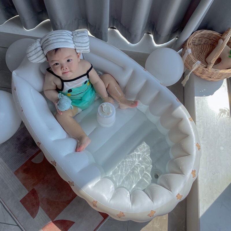 Chậu tắm hơi Umoo cao cấp cho bé bơm hơi thông minh dễ dàng mang theo đi du lịch - Bể bơi phao tắm có rãnh chống trượt
