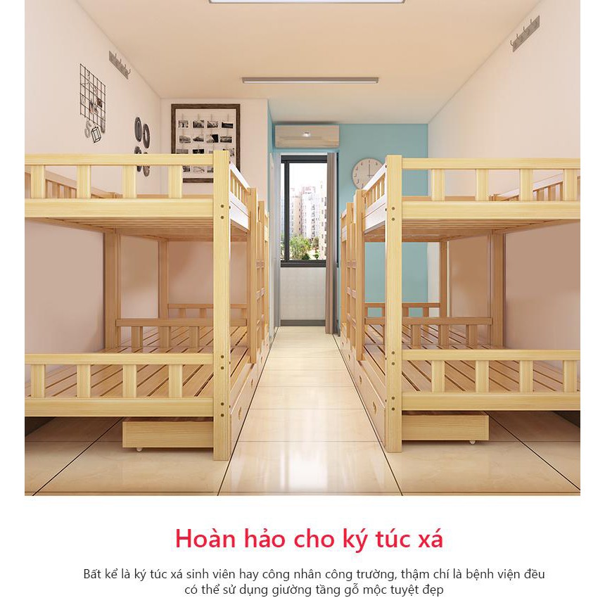 Giường tầng gỗ thông mộc 90x190x160cm - Giường tầng cho bé