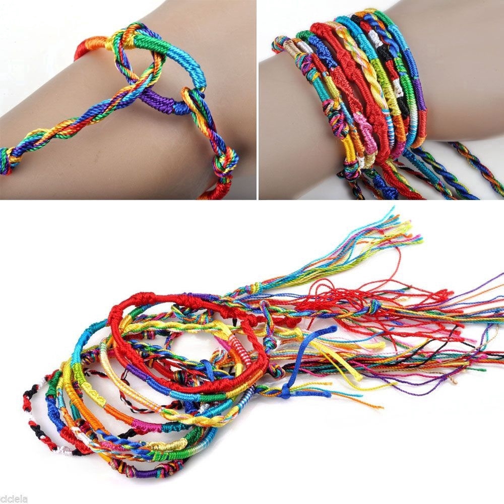 Set 10 Vòng Tay Bện Dây Nhiều Màu Thời Trang Hàn Quốc Cho Nữ