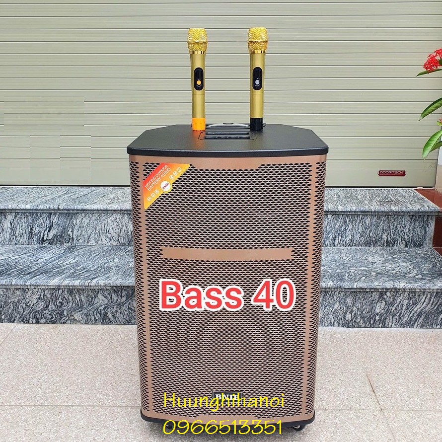 Loa karaoke di động, loa kẹo kéo karaoke BNIB 1505 bas 4 tấc, thùng gỗ, 2 micro kim loại UHF chống hú, hát karaoke hay