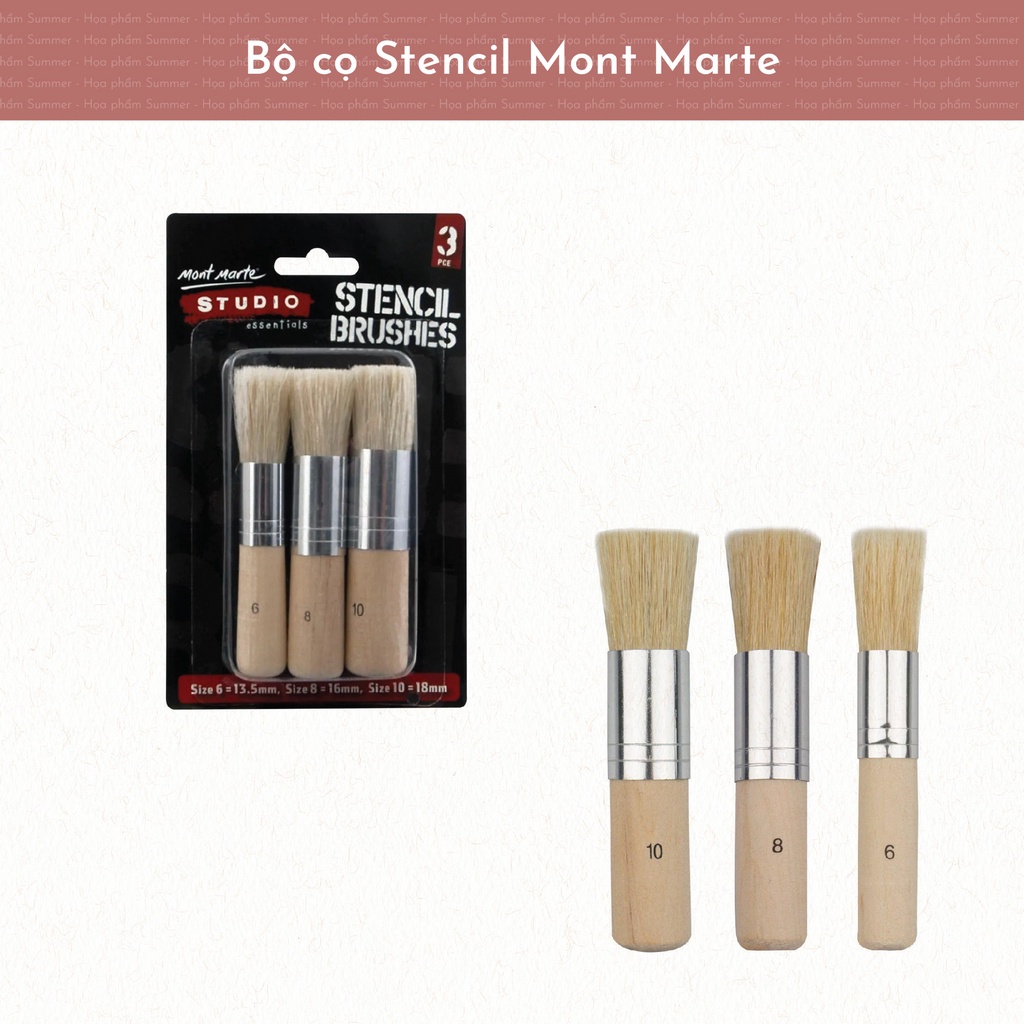 Bộ cọ vẽ đầu tròn lông lợn, cọ vẽ Stencil Brushes set 3 cây Mont Marte