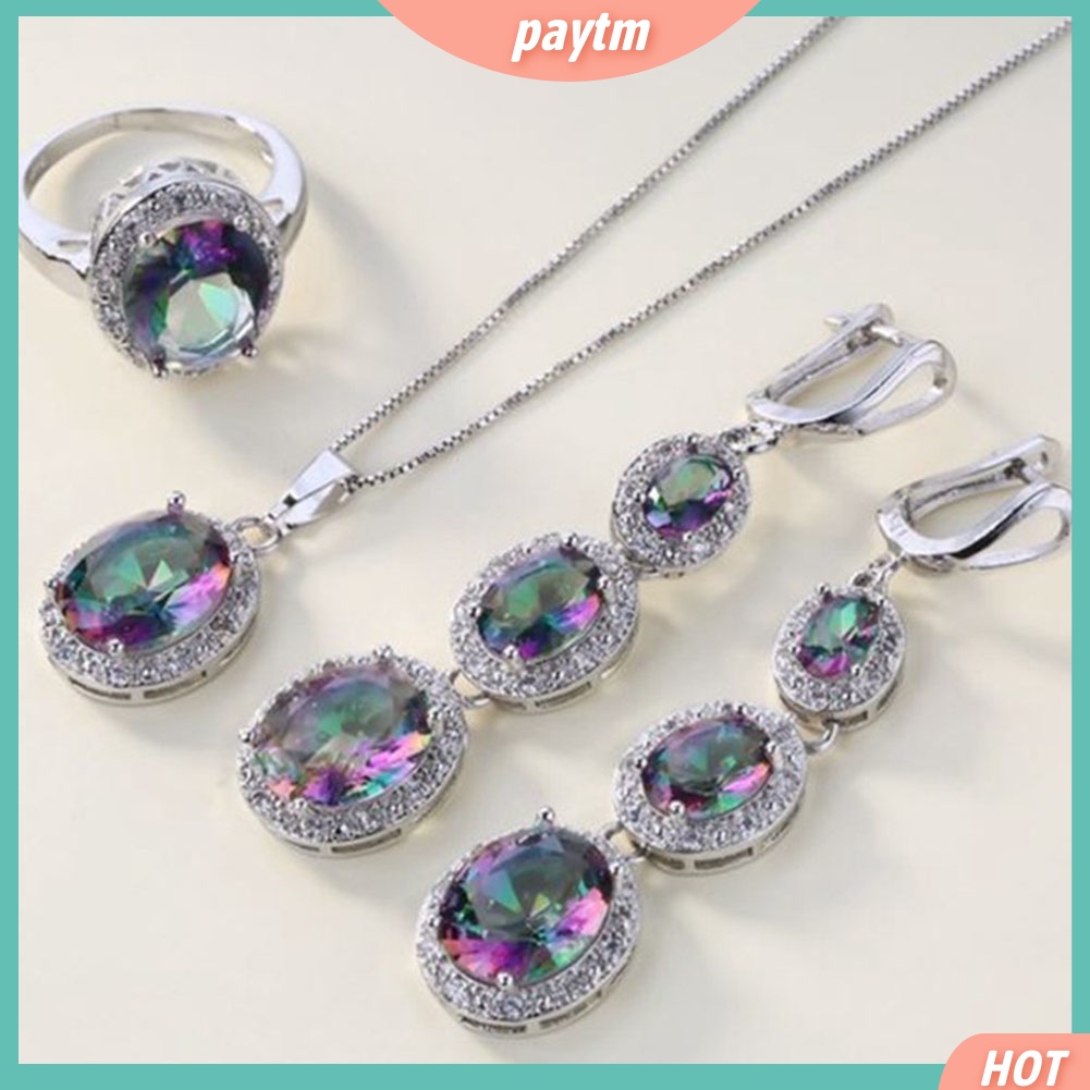 Bộ trang sức gồm dây chuyền mặt tròn đính đá thời trang cho nữ
