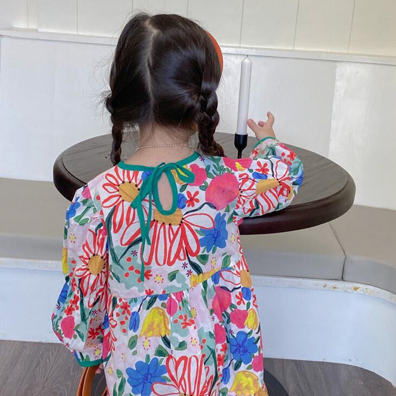 Áo Kiểu Tay Dài Cổ Tròn In Hoa Thời Trang Xuân Thu Hàn Quốc Xinh Xắn Cho Bé Gái