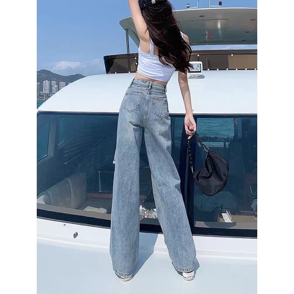 Quần Jean ống rộng Quần bò Nữ Dáng Suông chất Jeans Lưng Cao Ulzzang,dễ phối đồ | BigBuy360 - bigbuy360.vn