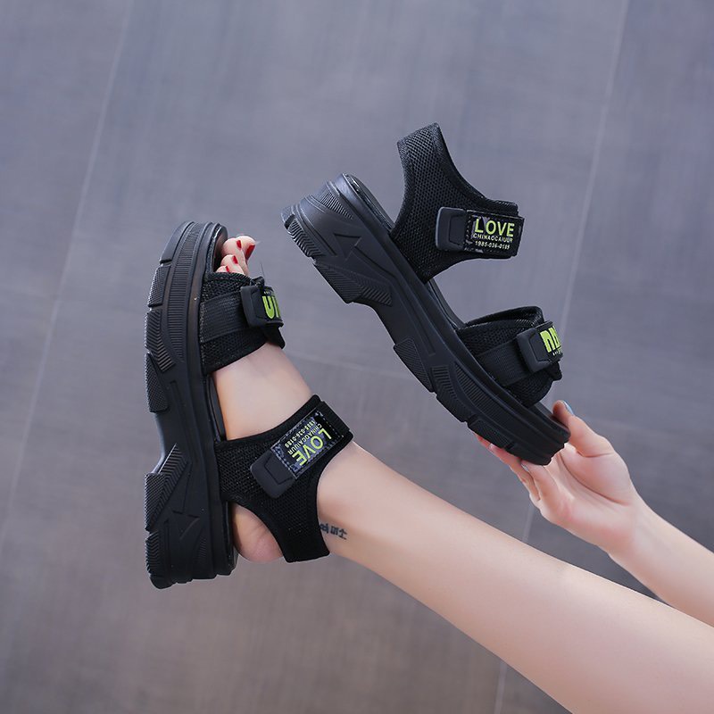 Sandal nữ  VIDEO THẬT độn đế 5 cm quai dán chữ Love